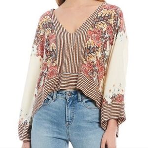 Free People Mix and Match Blouse Tea Combo Crop Top Wide Long Sleeve Women's M